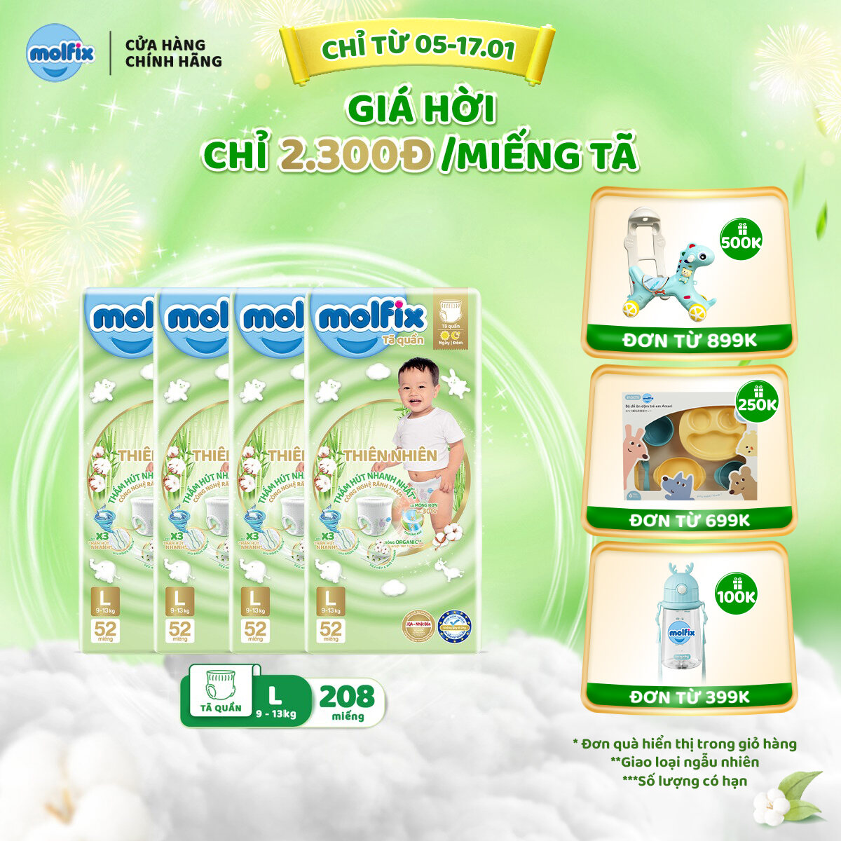 [CB2 Mega Jumbo size M/L/XL/XXL] Combo 4 Tã/bỉm quần Molfix Thiên nhiên Super Jumbo M224/L208/XL184/XXL168