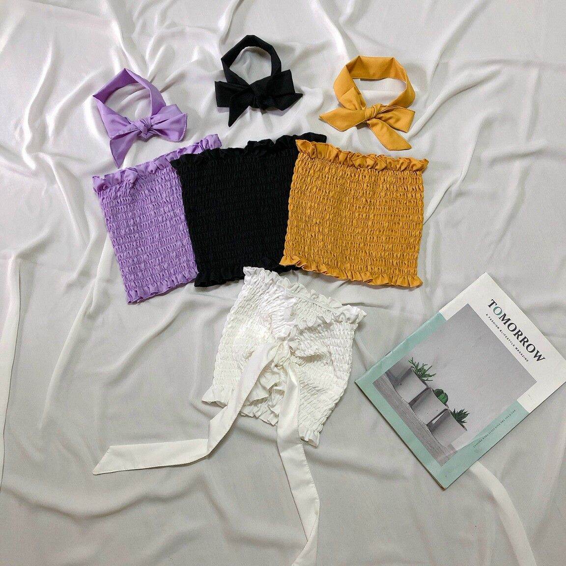 ÁO ỐNG KIỂU NHÚNG ÁO ỐNG CROPTOP ÔM VẢI KATE VOAN ÁO CỘT DÂY TRƯỚC NGỰC FORM DƯỚI 50KG
