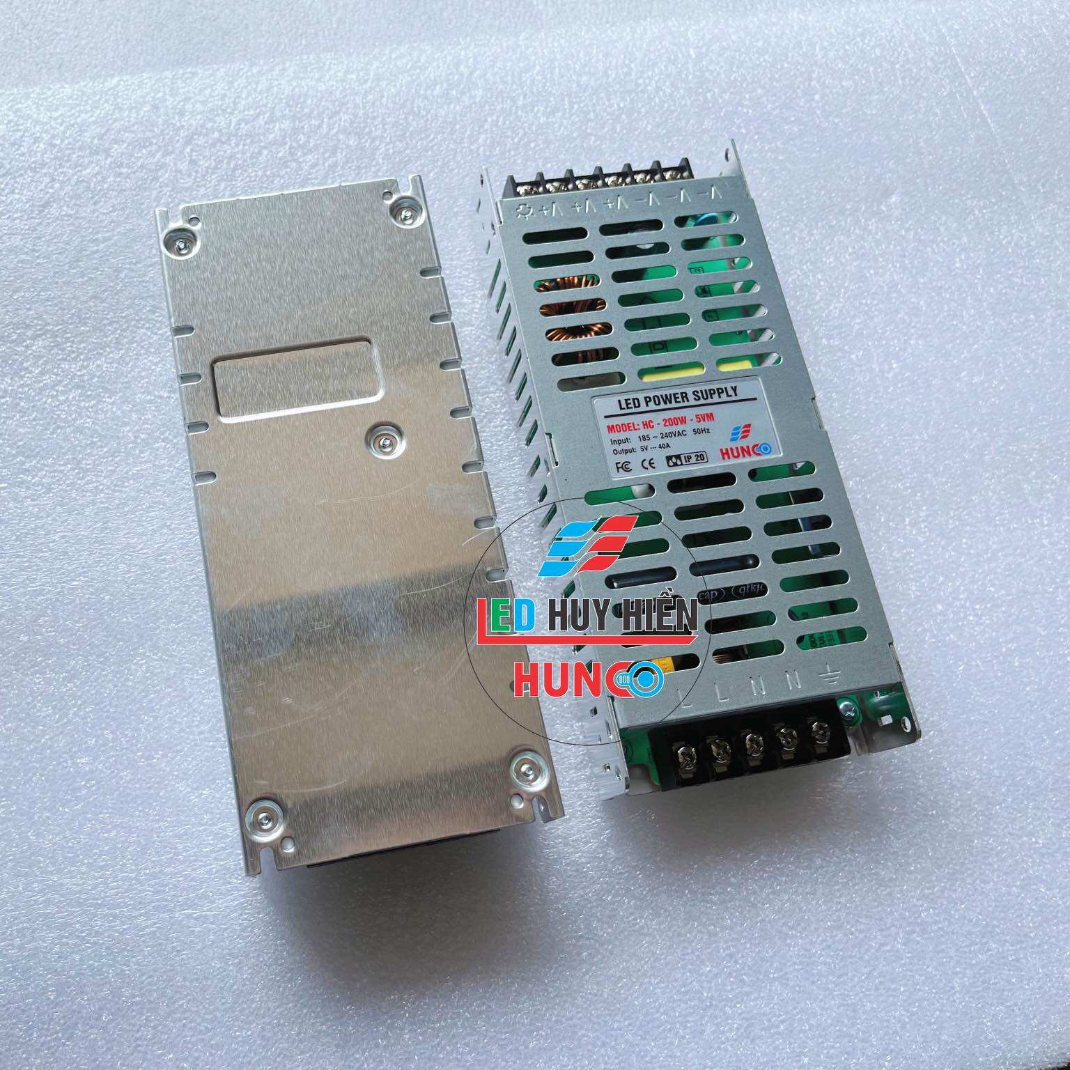 Nguồn led HUNCO 5V 40A mỏng trong nhà, Nguồn 5v40a chuyên dùng cho module led quảng cáo