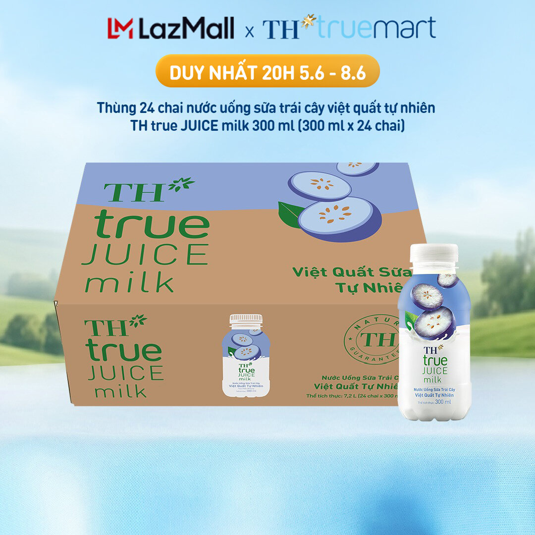 Thùng 24 chai nước uống sữa trái cây TH true JUICE MILK việt quất tự nhiên 300 ml (300 ml x 24)