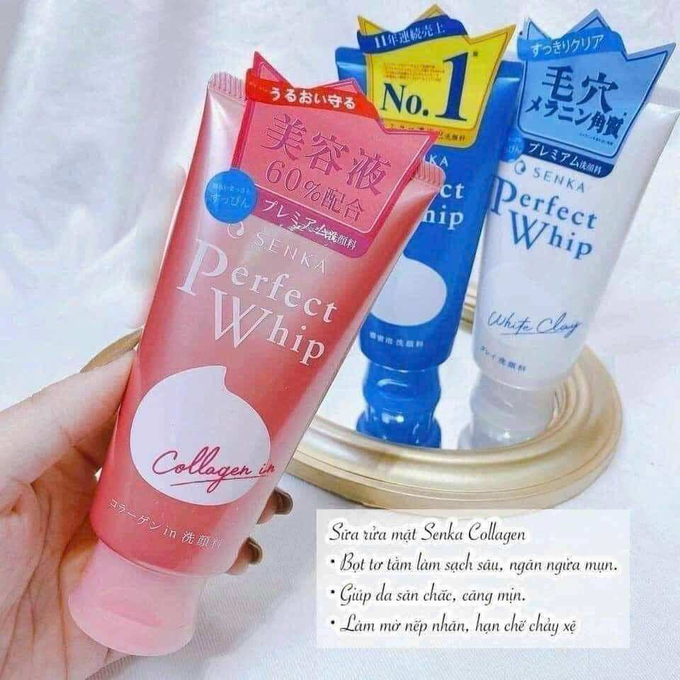 Sữa rửa mặt SENKA perfect white đất sét trắng và collagen