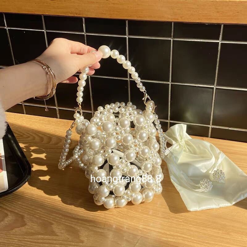 Túi xách tay kết hạt cườm giả ngọc trai handmade sang chảnh