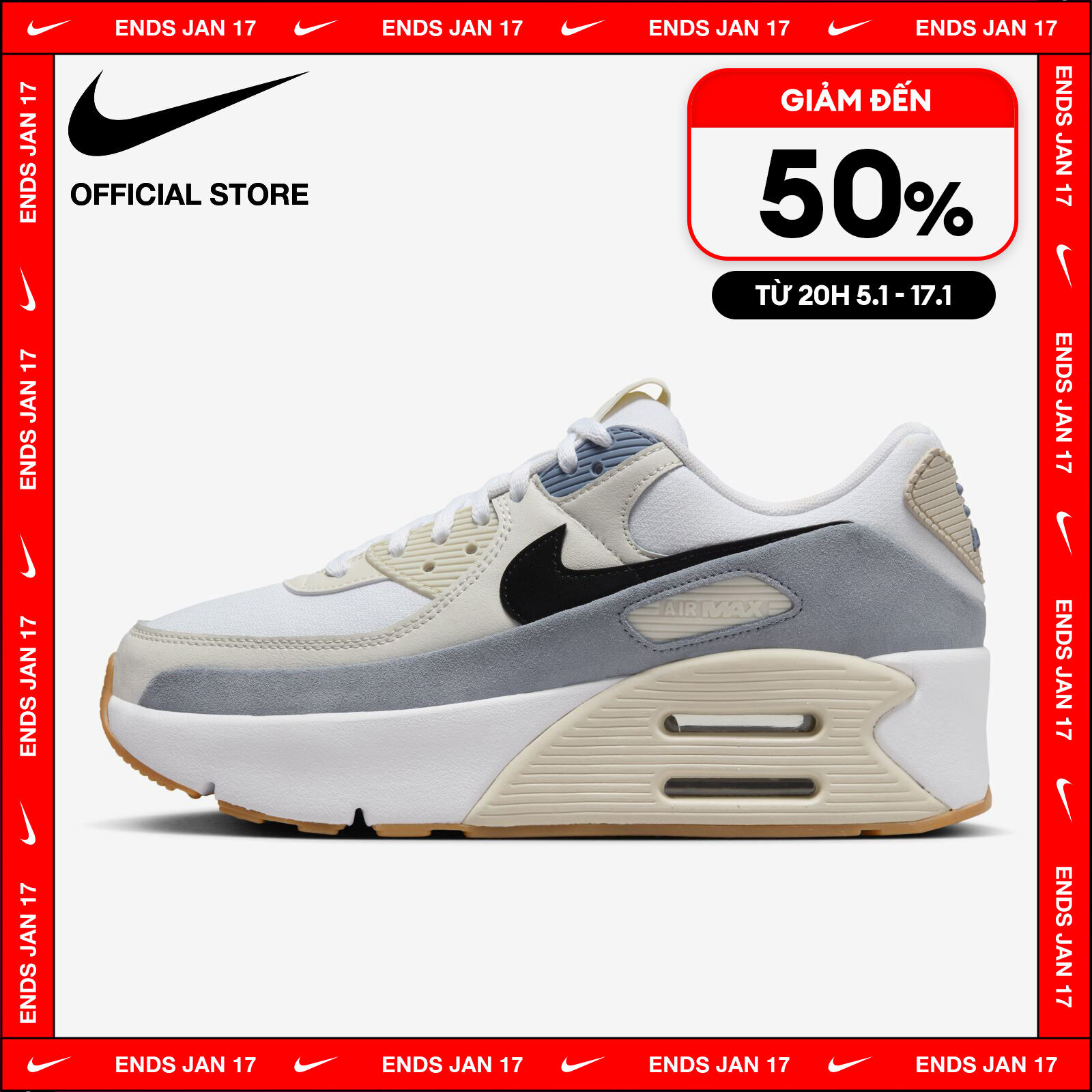 [TỪ 15-17.1 I VOUCHER 20%] Giày Thể Thao Nike Women's Air Max 90 LV8 Shoes - White