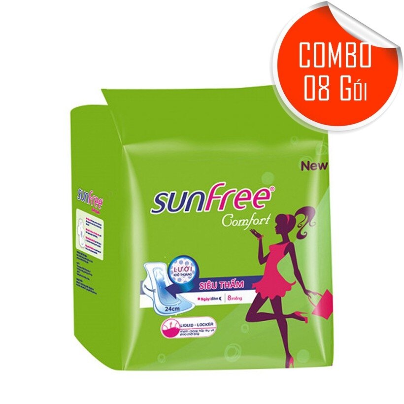 Combo 8 gói băng vệ sinh Sunfree có cánh