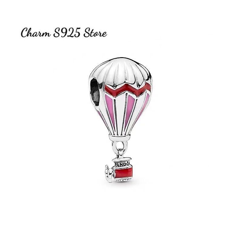 Charm pan ale khinh khí cầu màu hồng bạc s925