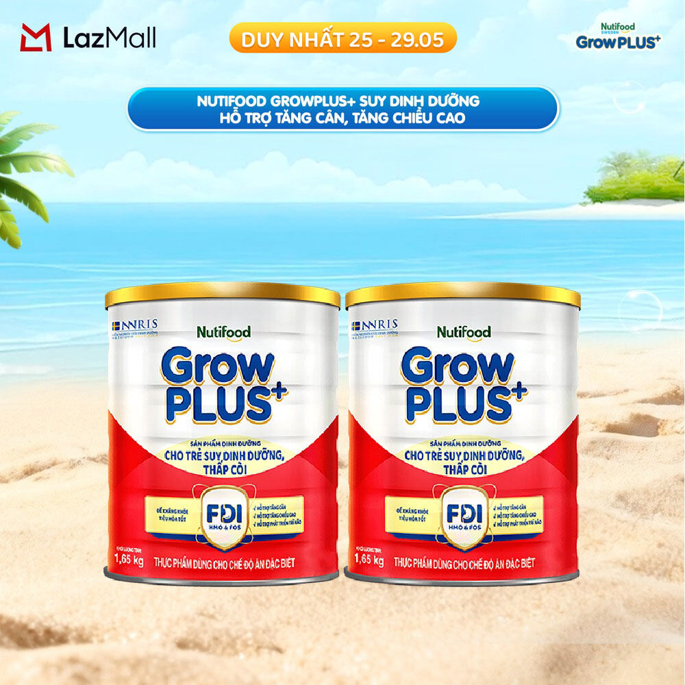 Combo 2 Sữa bột Nutifood GrowPLUS+ Suy Dinh Dưỡng (Đỏ) - Hỗ Trợ Tăng Cân, Tăng Chiều Cao (2 Lon 1,65 Kg)