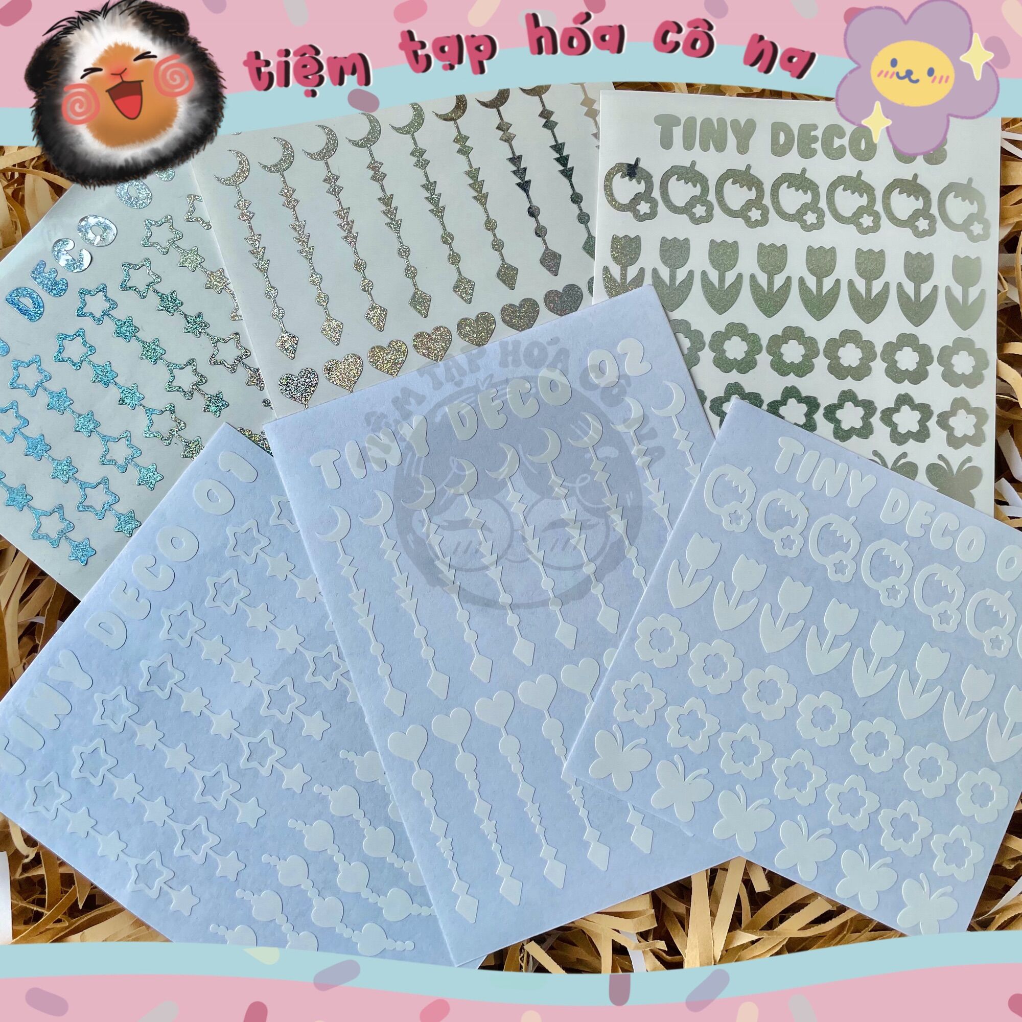 Glitter Vinyl Sticker / Sticker Hologram lấp lánh trang trí toploader, planner, bullet journal - tiemtaphoacona
