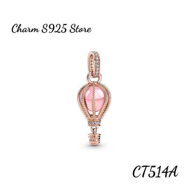 Charm pan ale treo khinh khí cầu vàng hồng s925