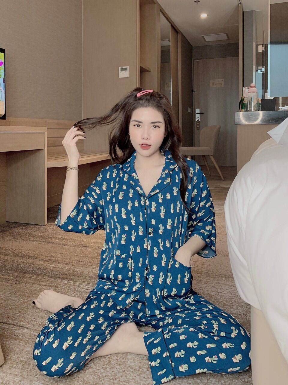 Bộ pijama nữ chất liệu mango tay cánh dơi sang trọng màu sắc đa dạng