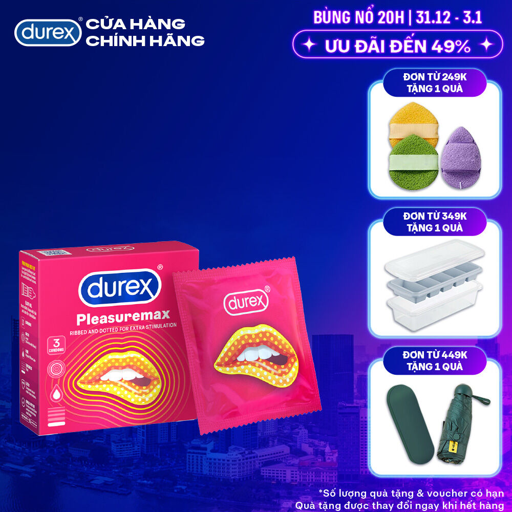  Bao cao su Durex Pleasuremax gân gai tăng khoái cảm  size 56mm 3 bao hộp  