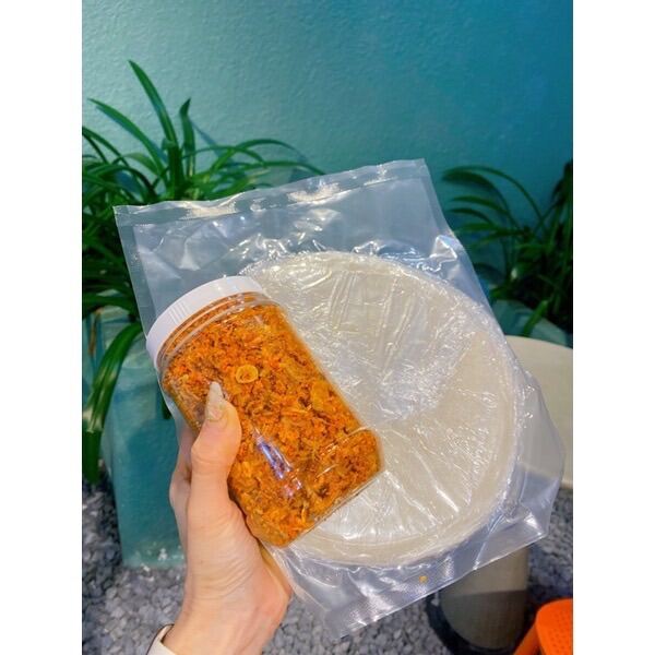 Combo 500gr bánh tráng phơi sương dẻo + muối ruốc hành phi
