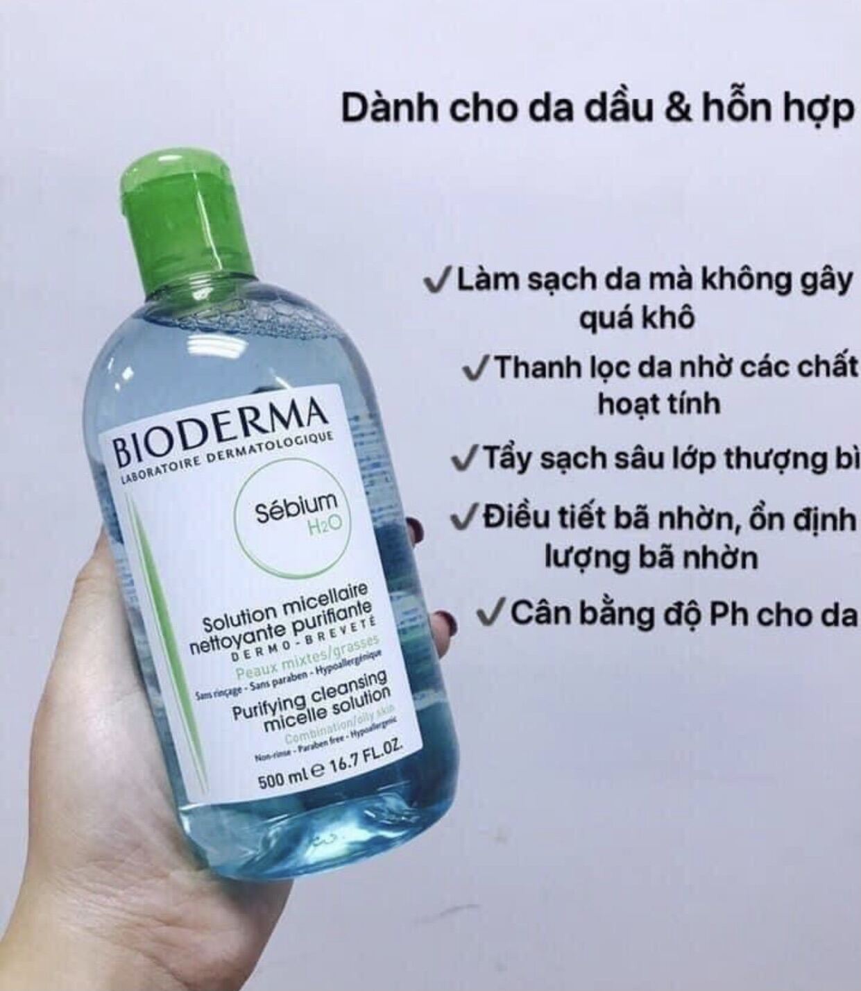 Nước Tẩy Trang Dành Cho Da Nhờn Và Da Mụn Bioderma Sebium H20 500ml - Tẩy  trang | TheBodyHolic.com