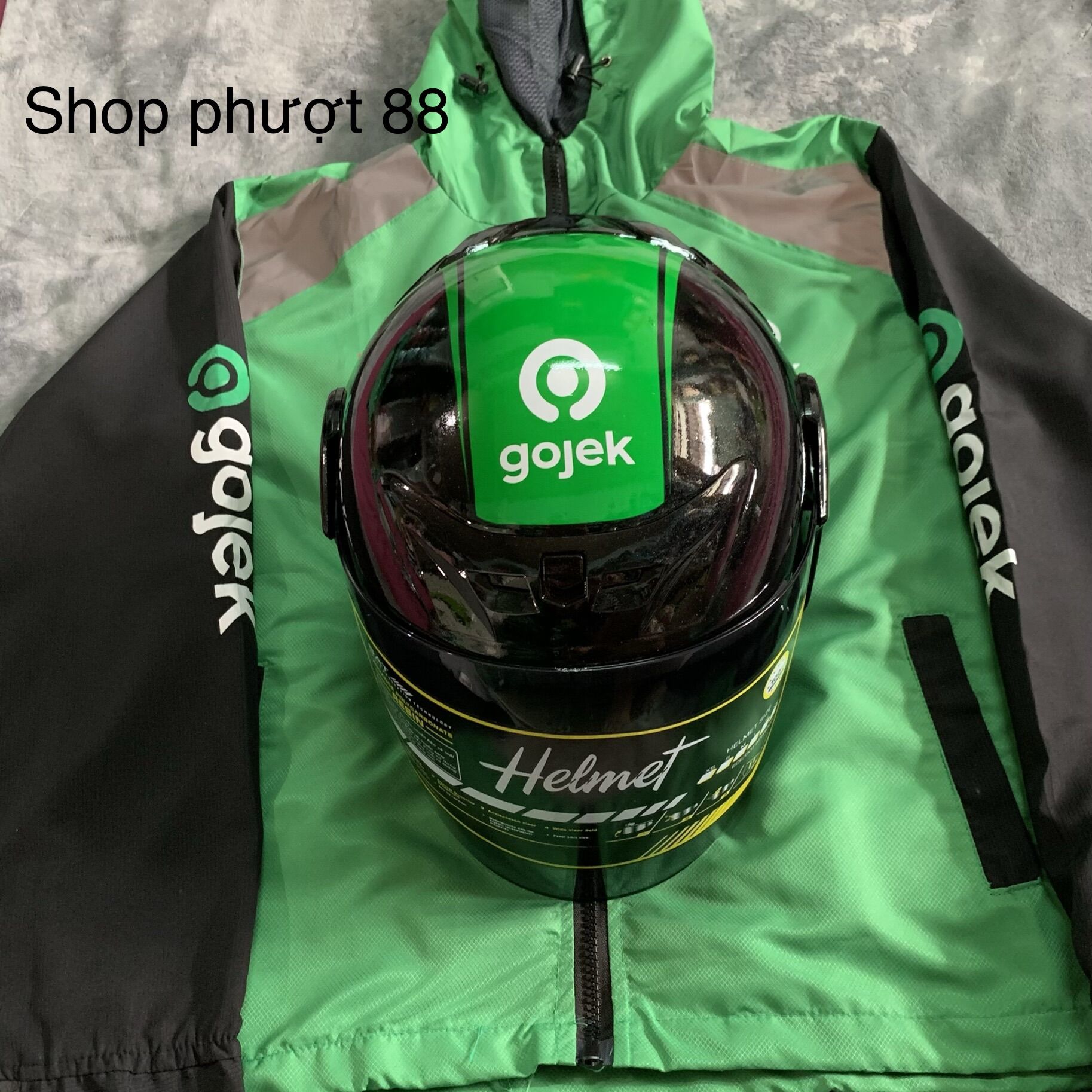 Combo áo khoác xe công nghệ Gojekk và nón chuẩn xịn