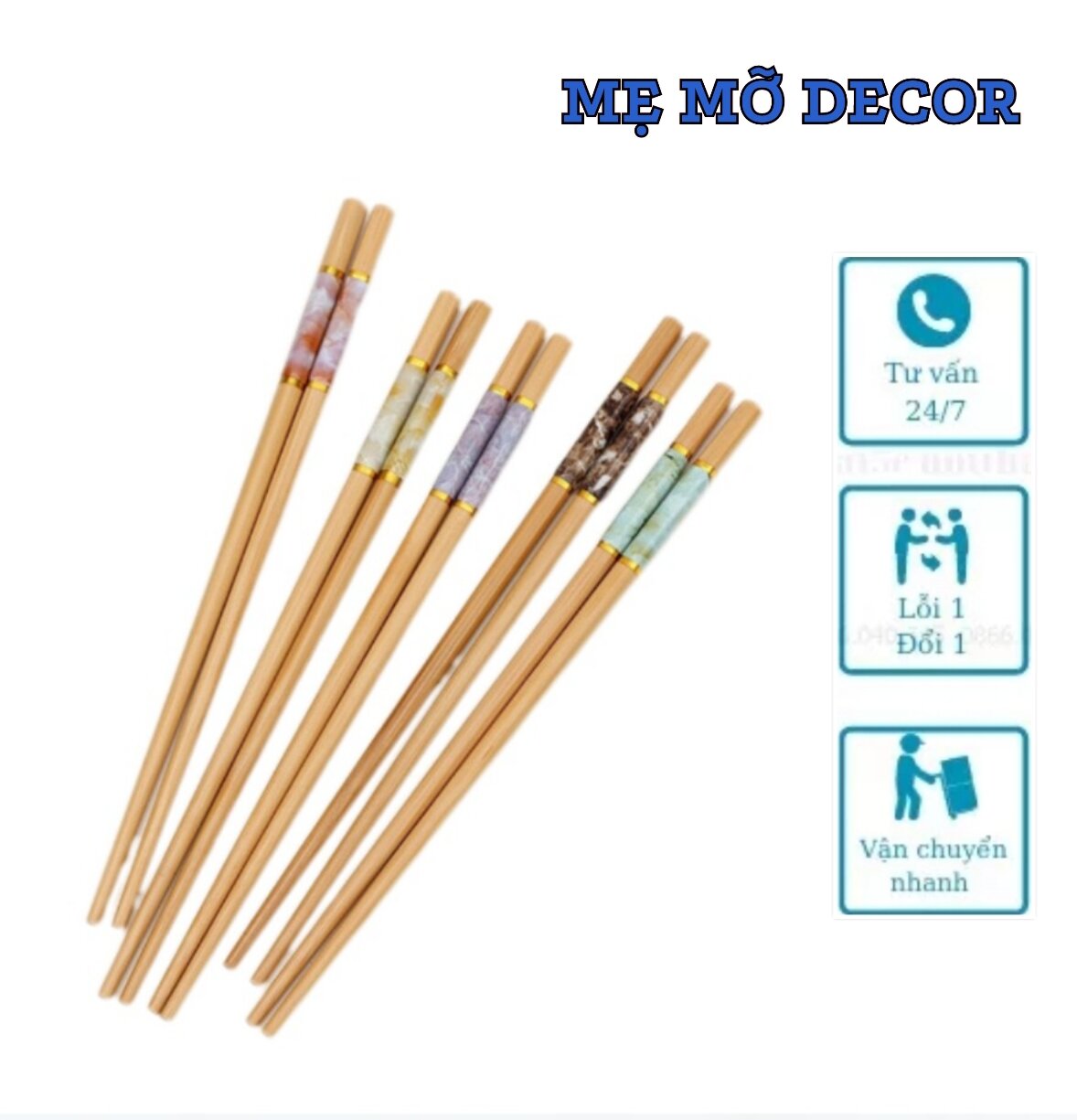 Đũa tre cao cấp xuất khẩu vân đá hộp 10 đôi
