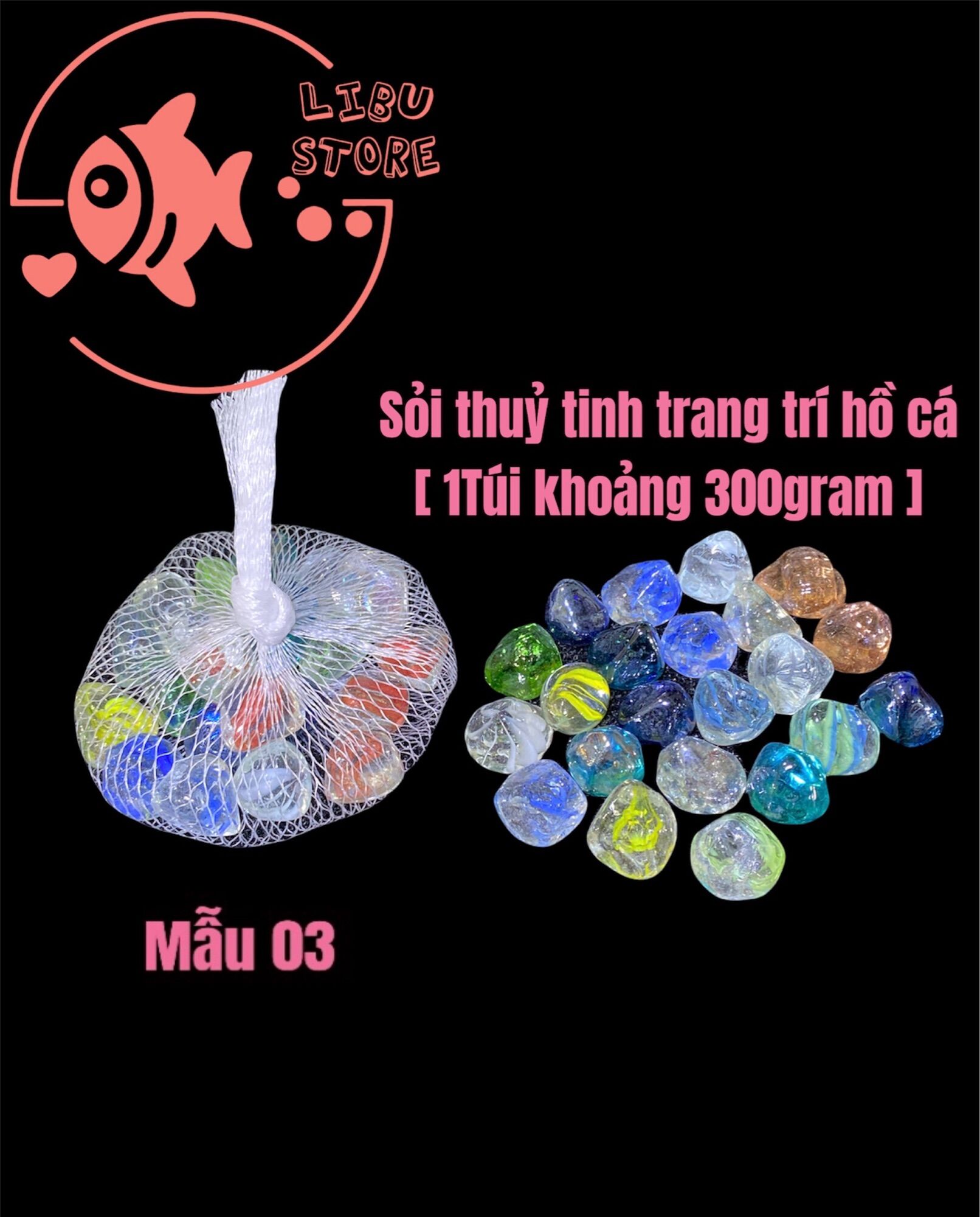 [ Mẫu 03 ]Sỏi Thuỷ Tinh Nhiều Màu Trang Trí Bể Cá - Chậu Cây Cảnh