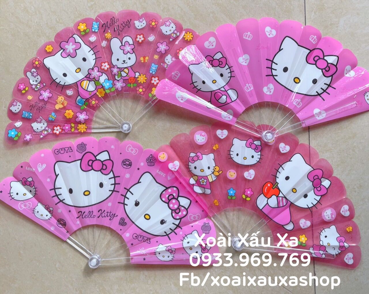 Quạt nhựa xếp hoạt hình dễ thương kitty, đoraemon, stitch, elsa...