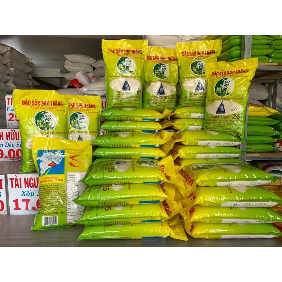 Gạo ST25 (Dẻo Nhiều ,Ngọt cơm ,Thơm nhiều).Bao 5kg