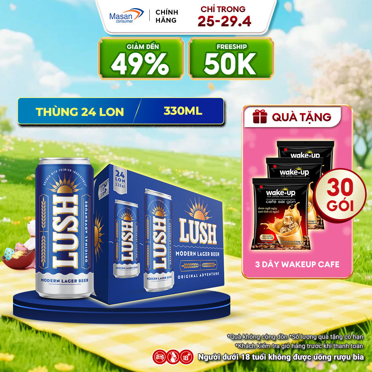 Bia Lush Cao Cấp - Bia Êm Dễ Uống - Thùng 24 Lon 330ML (ABV 4,5%)