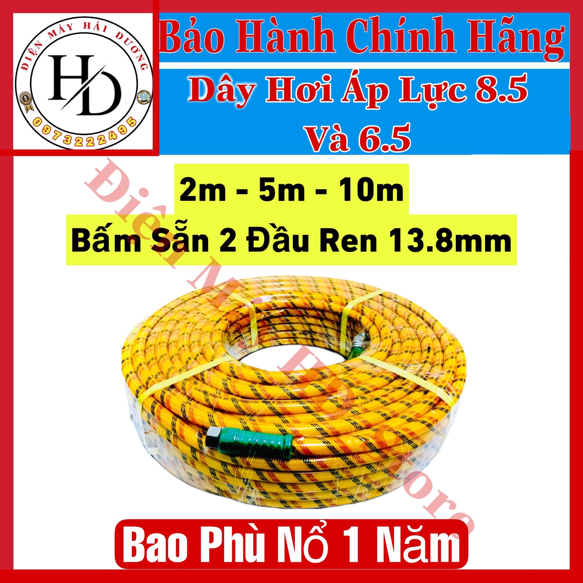 Dây hơi,dây phun áp lực cao maruka 6.5 và 8.5. dài 2m-5m-10m.bấm sẵn 2 đầu ren 13.8mm