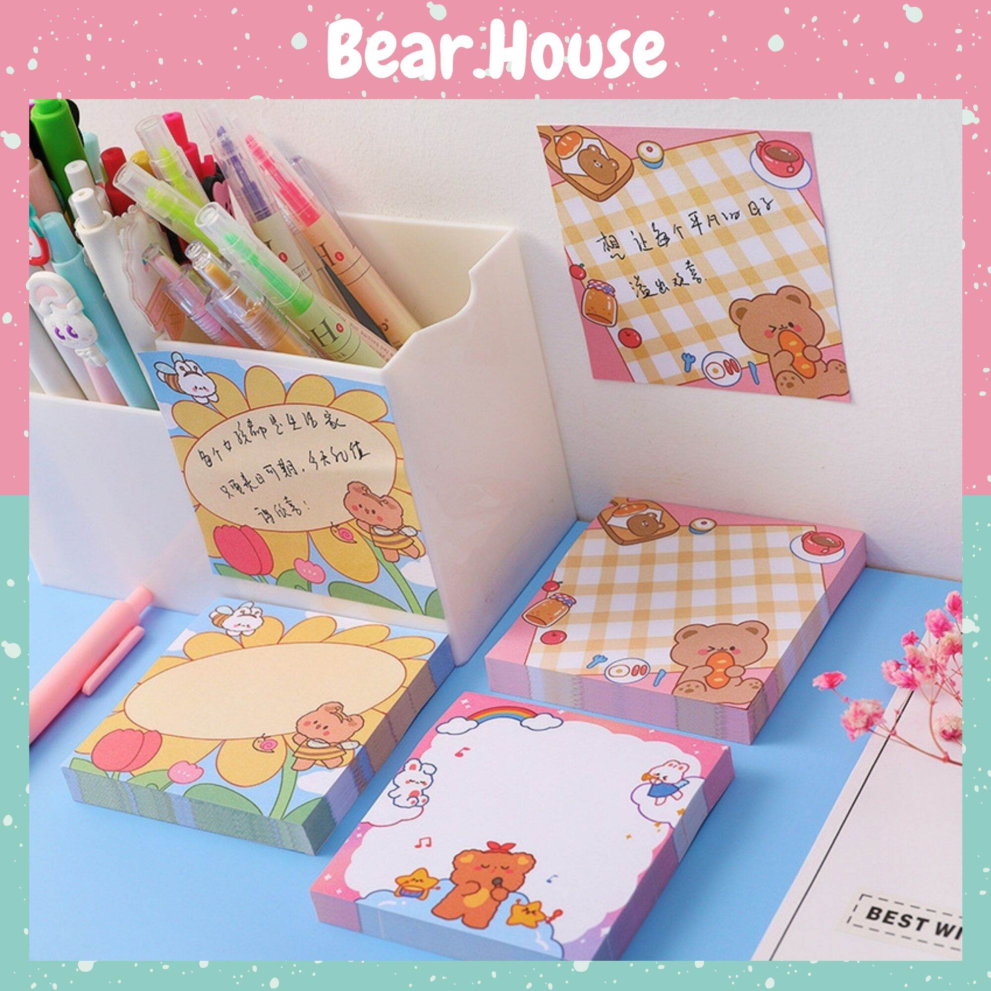 ??giấy ghi chú - giấy note 80 tờ hình vuông họa tiết gấu nâu dễ thương bear.house