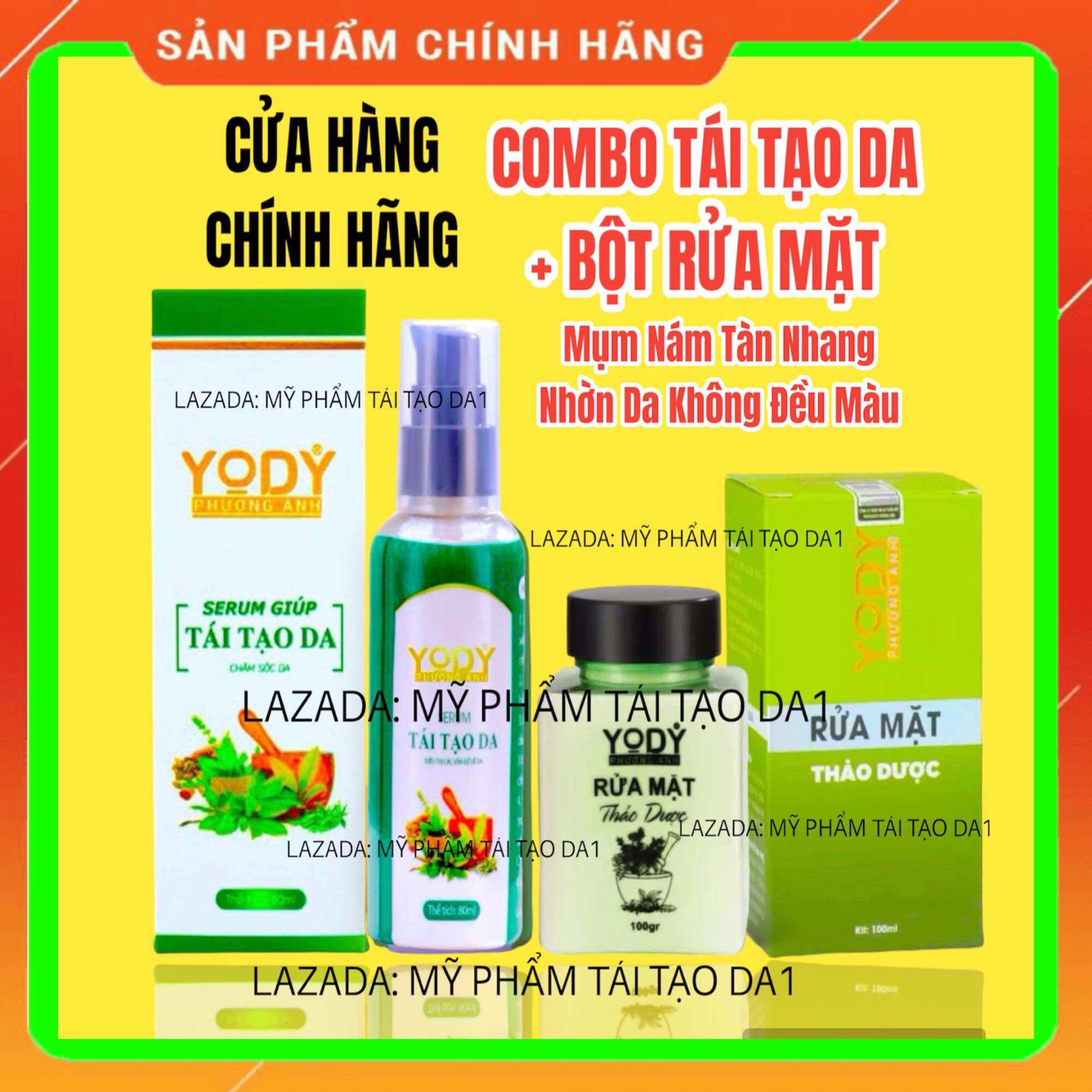 COMBO TÁI TẠO DA PHƯƠNG ANH [Bột Rửa Mặt +Serum Tái Tạo Da] Sạch mụn nám tàn nhang, nâng rỗ hiệu quả,sạch nhờn se khít lỗ chân lông