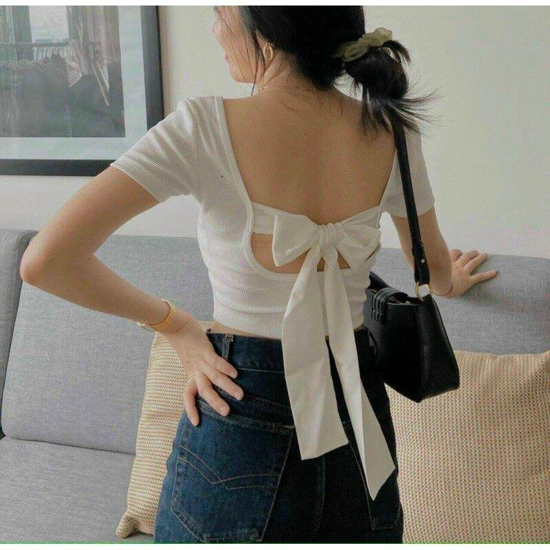 Áo CROPTOP Cột Nơ Hở Lưng Gợi Cảm/Áo Croptop Cổ Vuông Tay Ngắn Hở Lưng A59