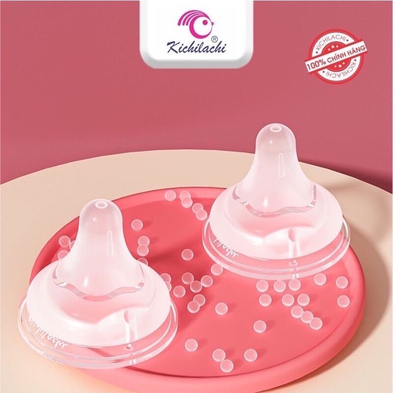 Vỉ 2 núm ti siêu mềm cổ rộng plus kichilachi - thế hệ thứ 3 kichi , khớp ngậm thần thánh cho bé kén ti