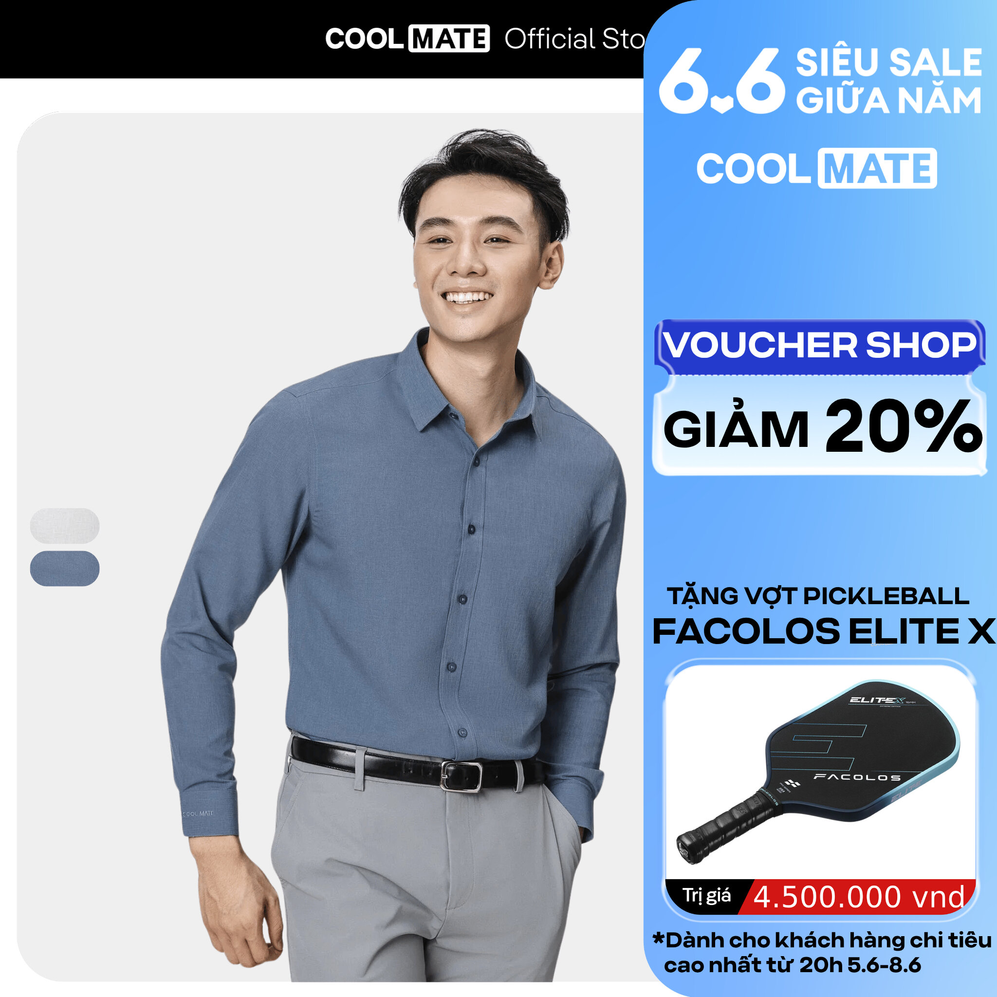 Áo sơ mi nam dài tay Café-DriS khử mùi hiệu quả, Áo mặc Tết Coolmate