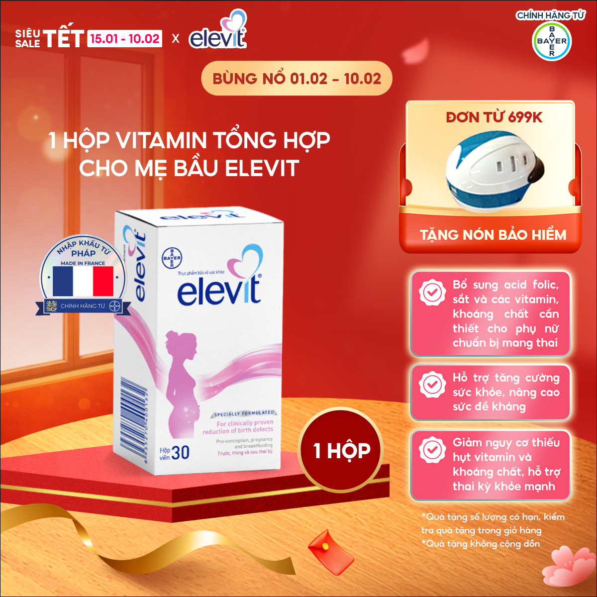 Vitamin Bầu Tổng Hợp Elevit Cho Phụ Nữ Trước Trong và Sau Thai Kỳ 30 Viên