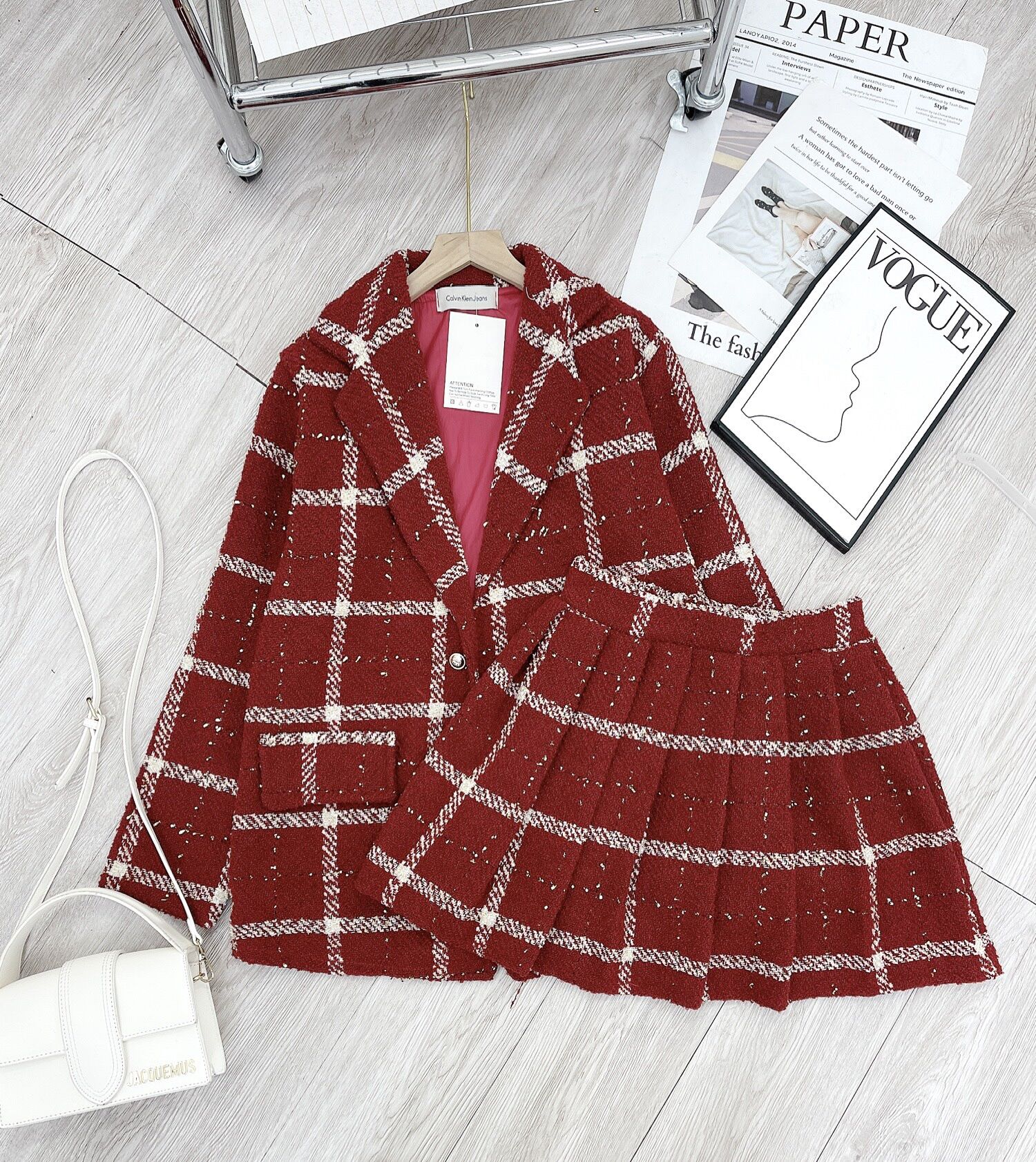 Sét váy dạ đỏ sẵn hàng TL92