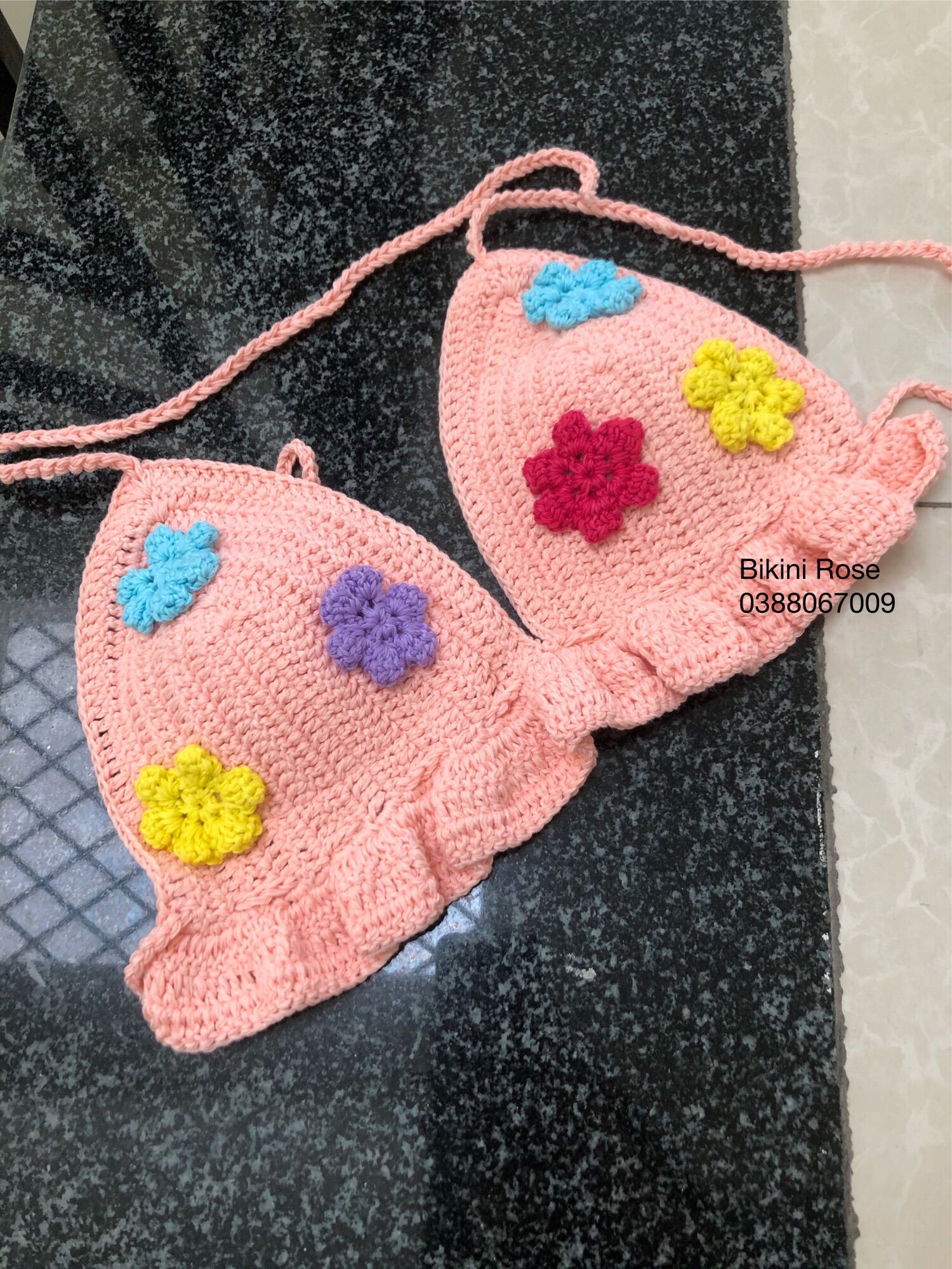 Sét len móc màu hồng cam handmade