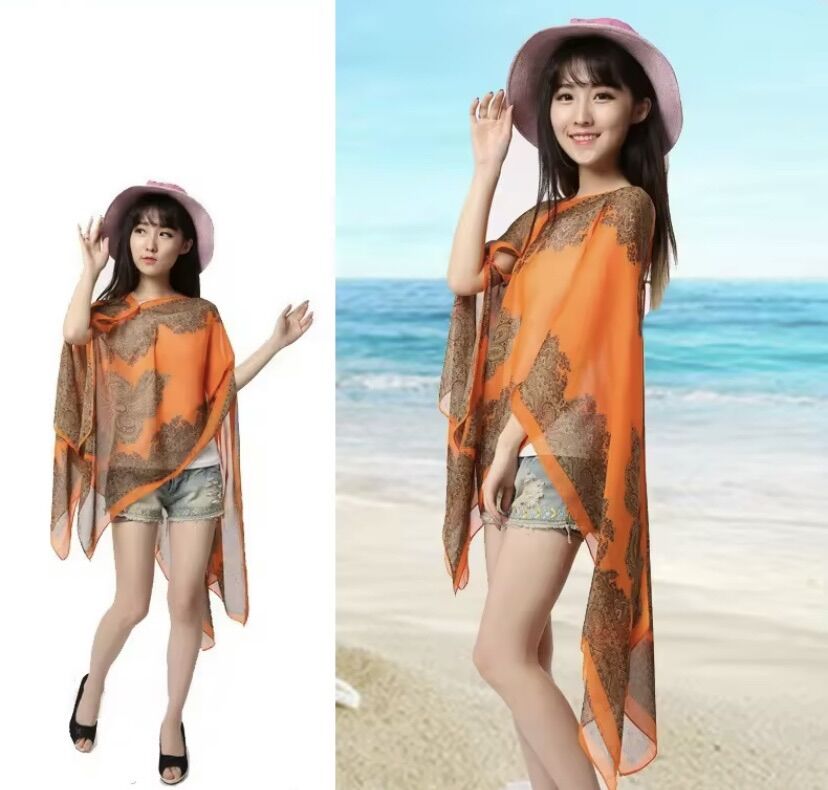 Khăn choàng đi biển, khăn voan lụa có cúc mặc được nhiều kiểu