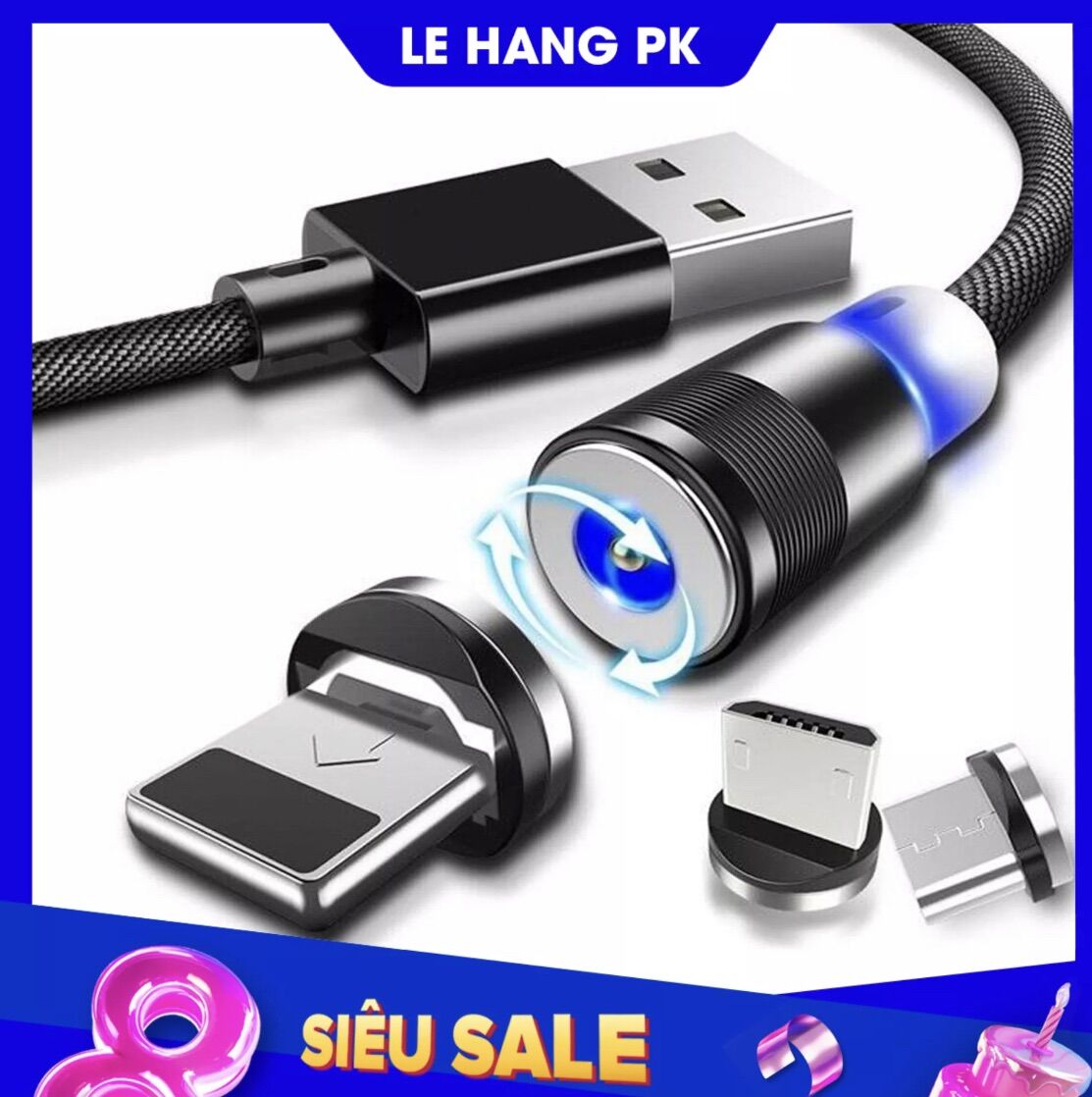 [HCM]CÁP SẠC NAM CHÂM 3 ĐẦU DÀNH CHO ANDROID/ LIGHTNIGHT/TYPE C CAO CẤP CÓ ĐÈN LED CHỐNG XOẮN GÃY GẬP TIỆN LỢI THÔNG MINH