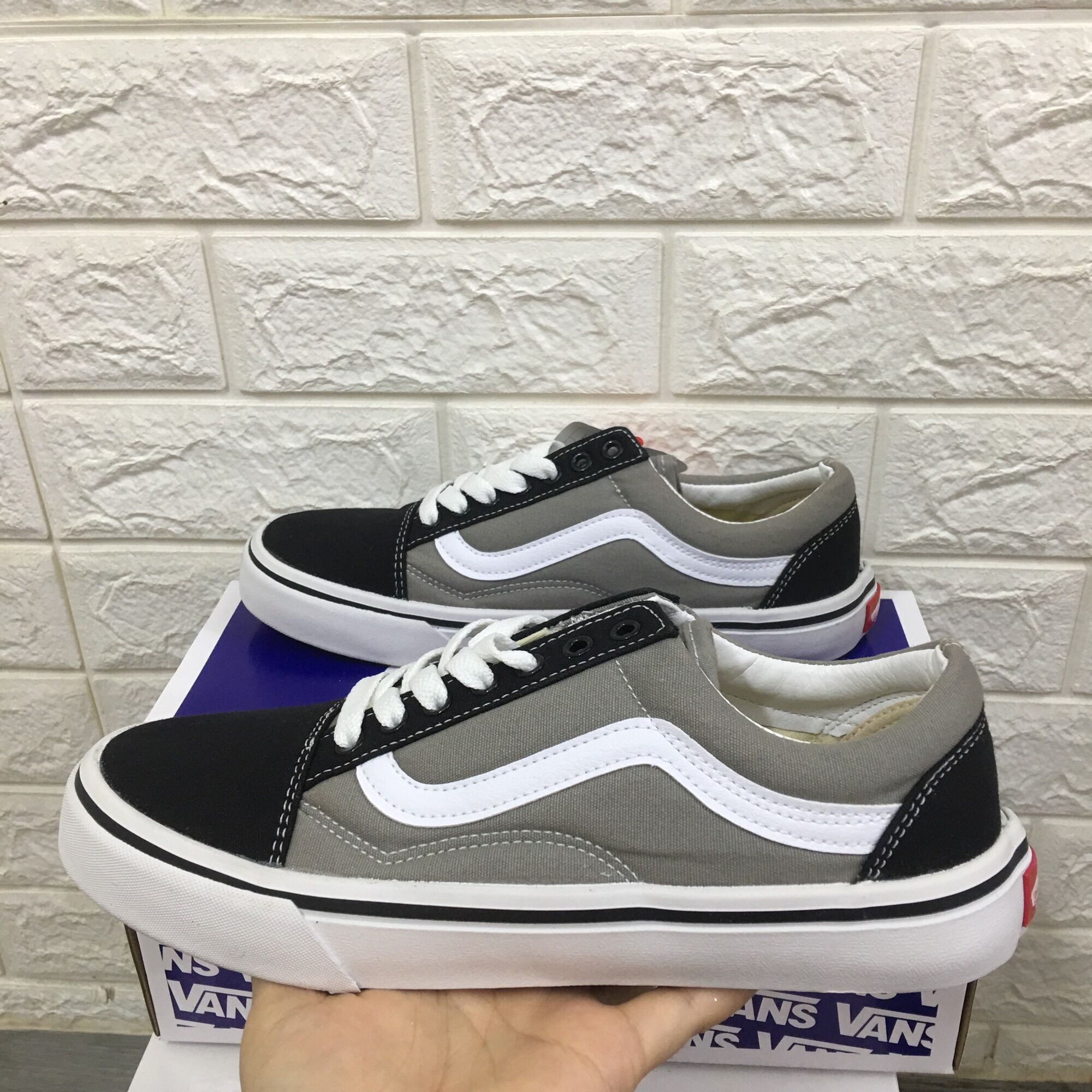 Giày vans old skool pha xám đen size 36->43 NAM NỮ