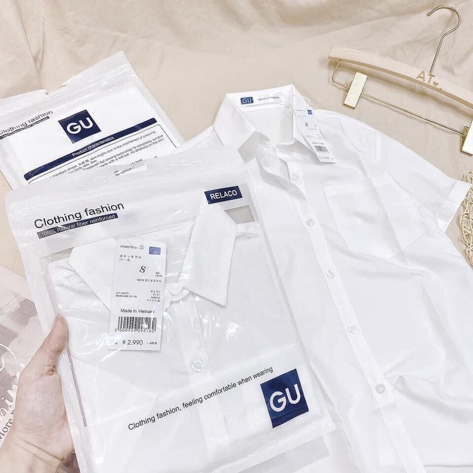 Áo sơ mi trắng cộc tay GU basic 1 túi form vừa - Lumii