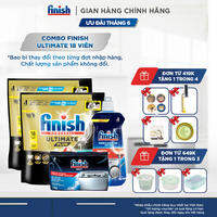 Combo 2 Viên rửa chén Finish Ultimate 18 viên + Nước làm bóng Finish 500ml + Muối rửa chén Finish 1kg