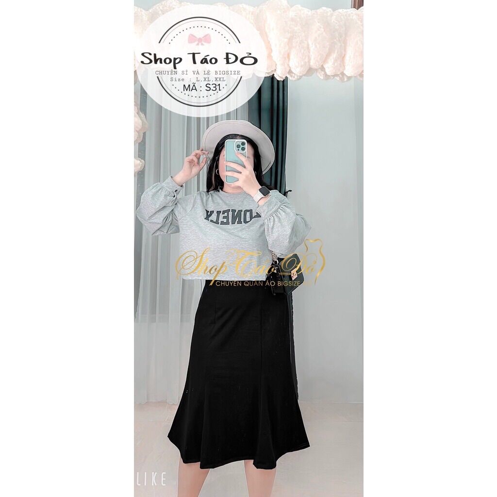 (Shop Táo Đỏ Bigsize 50kg-90kg) Set áo croptop Lonely mix chân váy đui cá dài