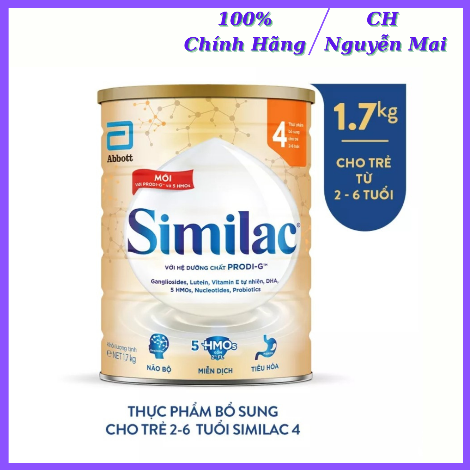 Sữa bột similac 4 1.7kg, 2-6 tuổi / lon dinh dưỡng 5g mới