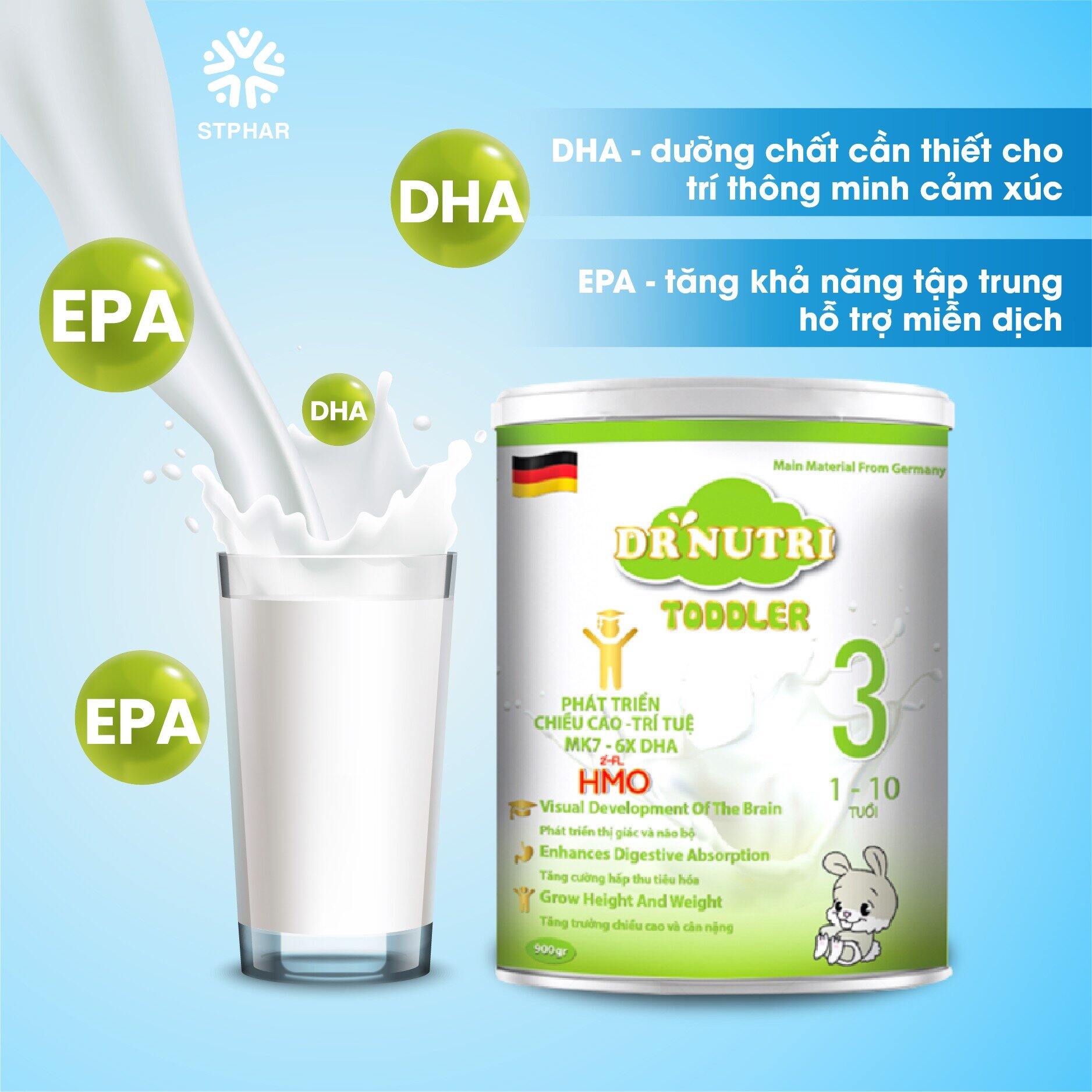 Sữa bột phát triển chiều cao và trí não Dr Nutri Toddled 900g