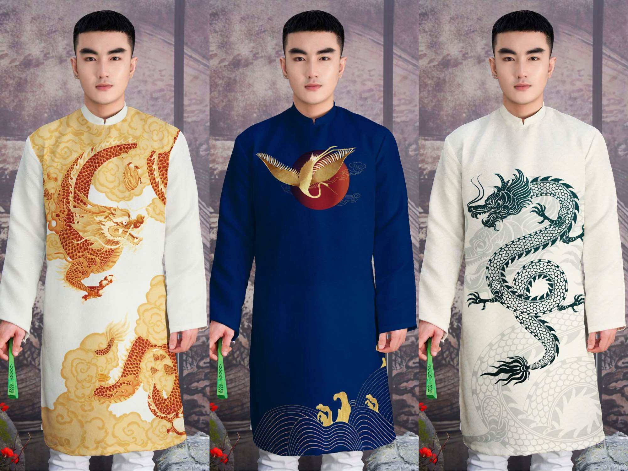 Áo dài nam thiết kế cao cấp chất gấm nhiều mẫu có big size