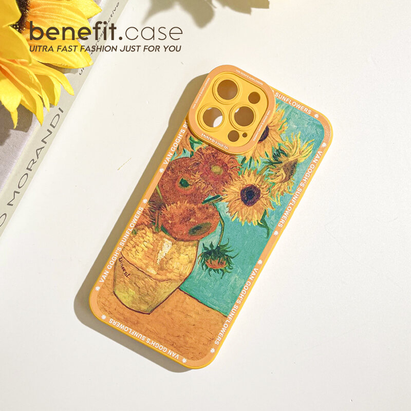 Ốp Điện Thoại Benefit Hoa Hướng Dương Tranh Sơn Dầu Van Gogh 14Promax Dùng Cho Iphone 13Promax Ốp Điện Thoại Nghệ Thuật iPhone 12 Chống Rơi 11 Cá Tính Thiểu Số Xsmax Lỏng R Silicone 8plus Mới Nữ