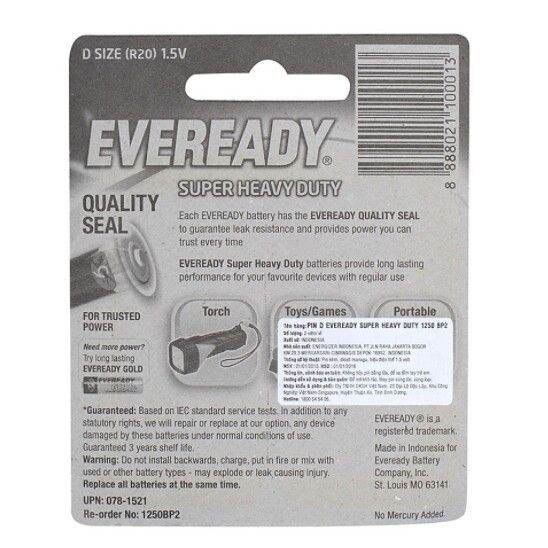 Pin Đại D Eveready (con mèo) 1.5V vỉ 2 viên.