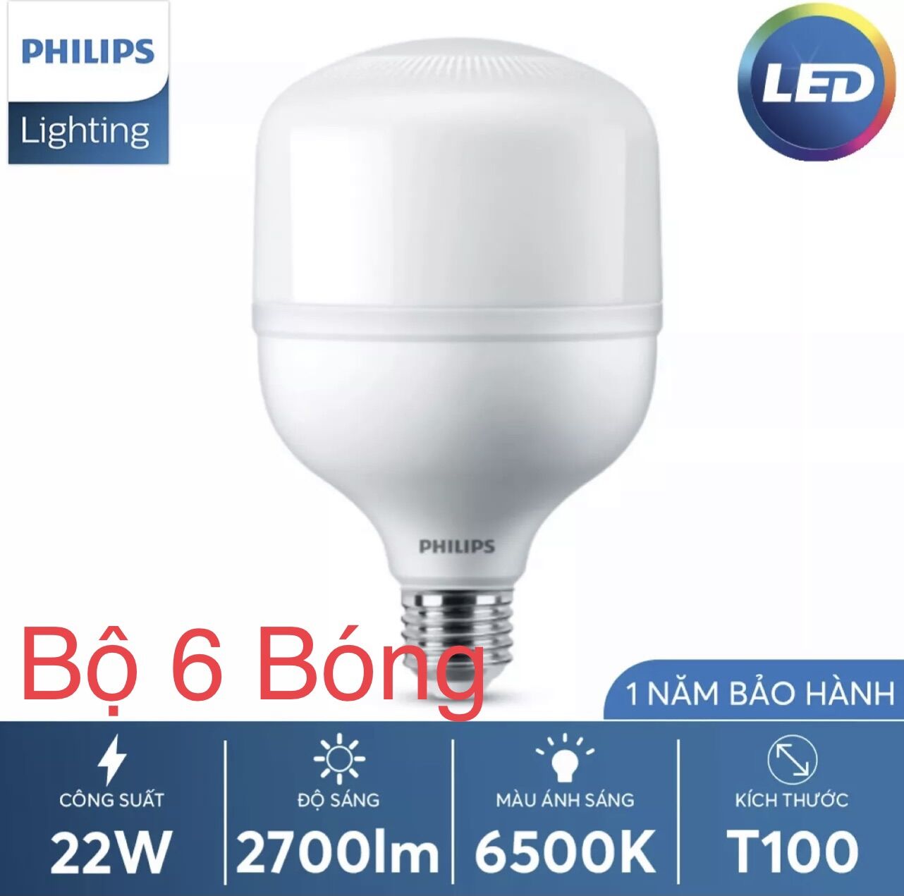 Bộ 6 bóng đèn led 22w hi-lumen g3 philips. bóng đèn led trụ tròn 22w siêu sáng 2700 lumen đui e27 ánh sáng trắng philips. bóng đèn led trụ philips.