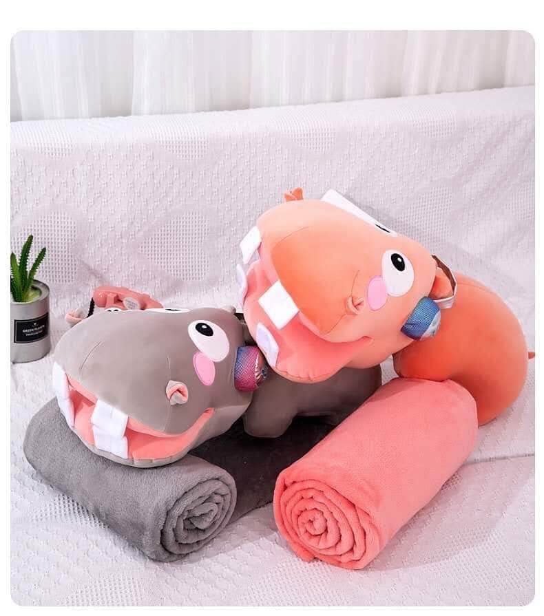 Gấu nhồi bông kèm chăn hình hà mã _ Gấu bông cao cấp giá rẻ - Gấu bông hình hà mã