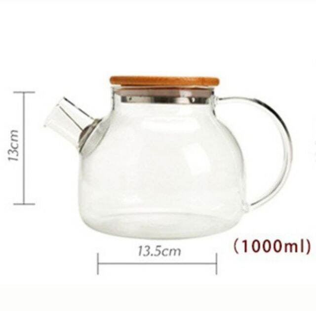 Ấm trà hoa thủy tinh nắp gỗ 1L