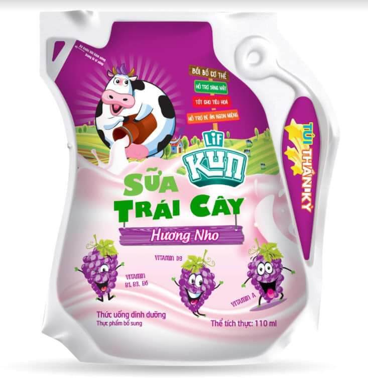 Thùng sữa kun túi vị nho 110ml ( thùng 23 túi)