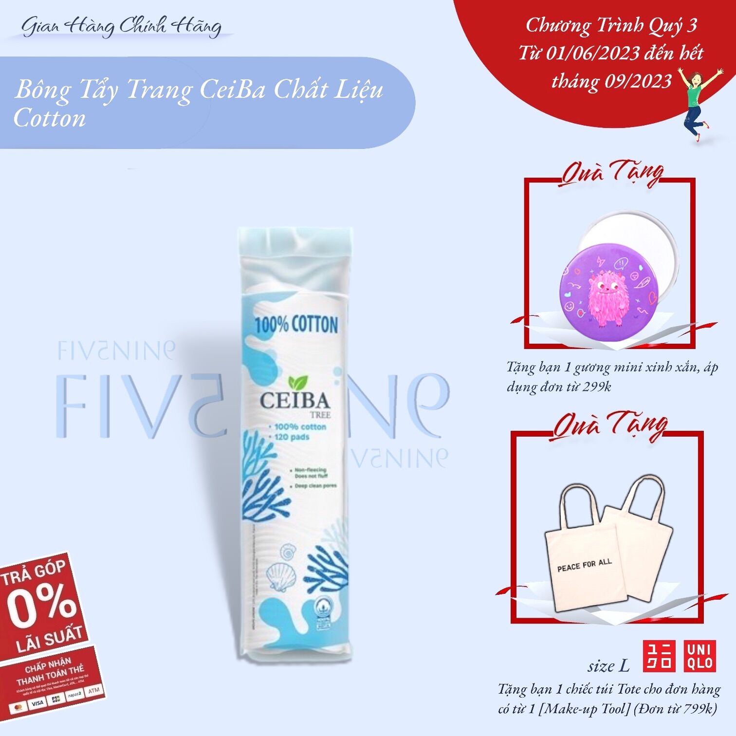 Bông tẩy trang ceiba 100% chất liệu cotton 120 miếng