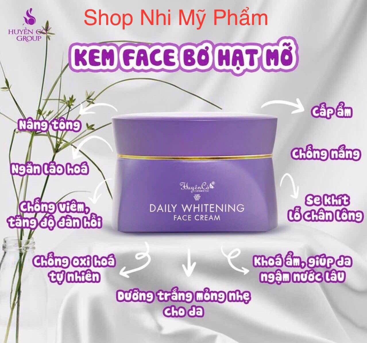Chính hãng - Kem Face Ngày HUYỀN CÒ Dưỡng Trắng Da Ngừa Nhăn Ngừa Lão Hóa Se Khít Chân Lông 30gr