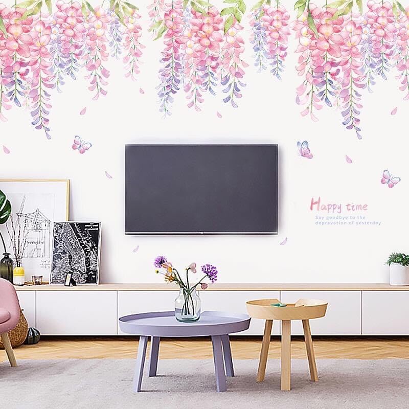 Decal dán tường tán hoa và chân cẩm tú cầu( tranh ghép)