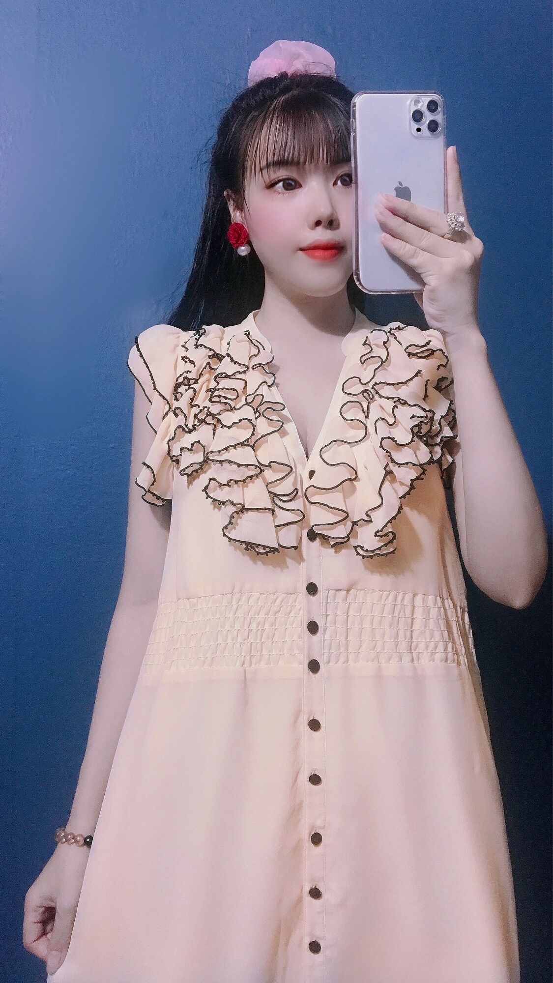 Đầm sơ mi phối bèo tiểu thư D-327 ( PASS )